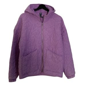 Wild Fable NEW Clouds Quilted Jacket Purple Medium Cargo Pockets Hoodie Faded